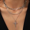 304 Stainless Steel Cross Pendant 3 Layer Necklaces for Women LS-NJEW-F343-02P-2