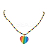Rainbow Heart Plastic Stripe Pendant Necklaces NJEW-JN04898-1