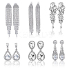 6 Pairs 6 Style Alloy Rhinestone Teardrop Dangle Clip-on Earrings EJEW-FI0002-91-1