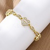 Heart & Horse Eye Brass Micro Pave Clear Cubic Zirconia Link Chain Bracelets for Women BJEW-G740-03G-3