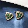 Heart Brass Micro Pave Cubic Zirconia Stud Earrings EJEW-M082-15G-1