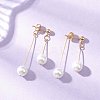 304 Stainless Steel Shell Pearl Round Bead Tassel Stud Earrings EJEW-JE06662-1