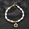 304 Stainless Steel Flat Round with Paw Print Charm Bracelets for Women BJEW-C098-11G-2