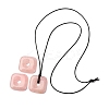 Natural Rose Quartz Square Pendants Black PU Leather Cord Necklaces NJEW-K285-01D-4