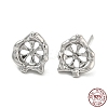 Rhodium Plated Flower 925 Sterling Silver Stud Earring Findings STER-Q192-17P-1