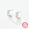 Rhodium Plated 925 Sterling Silver Flower Stud Earrings AE8550-1-1