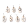 Natural Cowrie Shell & Alloy Sea Animals Pendants PALLOY-JF03751-1
