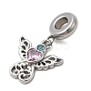 304 Stainless Steel Rose Rhinestone European Dangle Charms STAS-D153-14G-2
