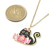 Halloween Theme Alloy Enamel Cat Pendant Necklace with 304 Stainless Steel Cable Chains NJEW-JN04371-3