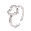 Clear Cubic Zirconia Hollow Out Heart Open Cuff Ring RJEW-I094-03P-1