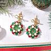 Christmas Wreath Glass Dangle Stud Earrings EJEW-MZ00509-1