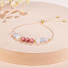 Adjustable Natural Rose Quartz & Aquamarine & Moonstone & Rhodonite Round Beaded Slider Bracelets for Healthy Pregnancy Gift FS-WG14B1D-01-3