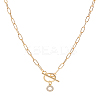 1Pc 304 Stainless Steel Chain & Brass Micro Pave Cubic Zirconia Letter Pendant Necklaces NJEW-LP0001-36O-G-1