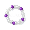 Round Synthetic Turquoise with Glass Seeded Beaded Stretch Rings for Women RJEW-JR00707-04-1