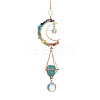 Wire Wrapped Gemstone Chip & Brass Moon Pendant Decoration HJEW-TA00089-4