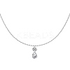 Clear Cubic Zirconia Flat Round Teardrop Pendant 925 Sterling Silver Cable Chain Necklaces for Women NJEW-S457-11P-2
