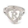Heart with Letter & Flower Rack Plating Brass Adjustable Rings for Women RJEW-I105-05P-R-2