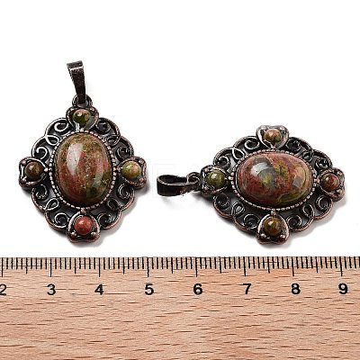 Natural Unakite Rhombus Pendants G-K363-02R-15-1