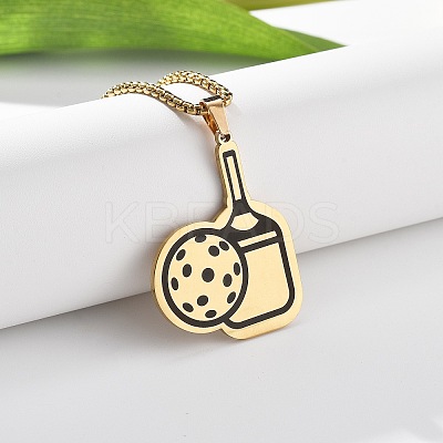 201 Stainless Steel Pickleball Paddle Pendant Box Chain Necklaces for Women Men LS-NJEW-H050-02G-1