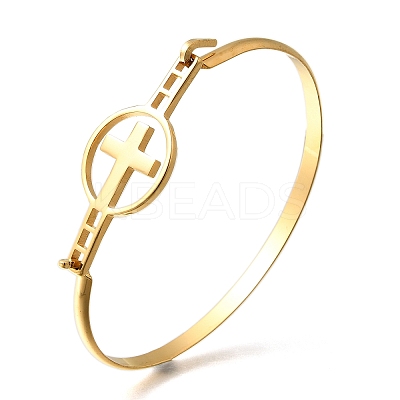 201 Stainless Steel Flat Round Link Bangles for Women LS-BJEW-R014-01G-03-1