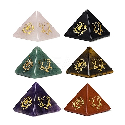 6Pcs Natural Obsidian & Red Jasper & Amethyst & Tiger Eye & Rose Quartz & Green Aventurine Orgonite Pyramid Display Decorations G-C186-05-1
