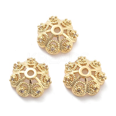 Rack Plating Flower Brass Micro Pave Clear Cubic Zirconia Bead Caps KK-H449-65G-01-NR-1
