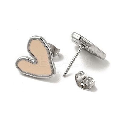 Heart 304 Stainless Steel Stud Enamel Earrings EJEW-A081-18P-1