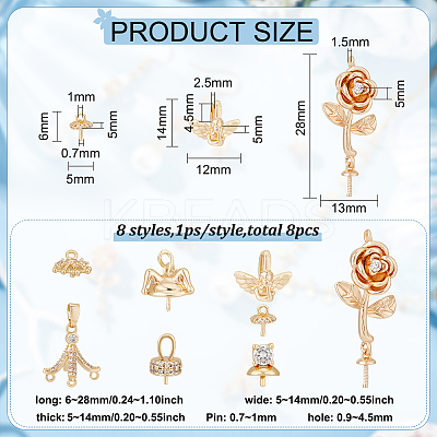 8Pcs 8 Style Brass Micro Pave Clear Cubic Zirconia Flower Cup Peg Bails Pendants KK-BC0011-85-1