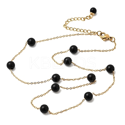 Stainless Steel & Imitation Pearl Round Link Chain Necklaces for Women WGE4439-05-1
