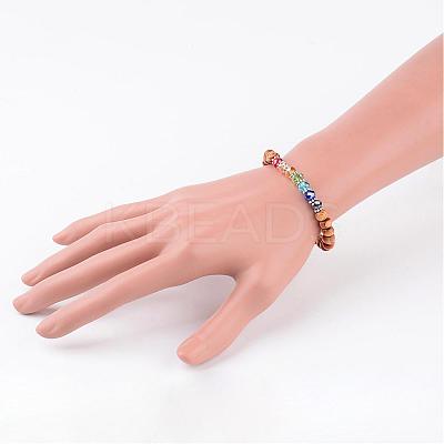 Wood Round Bead Kids Bracelets Stretch Bracelets BJEW-JB02279-1