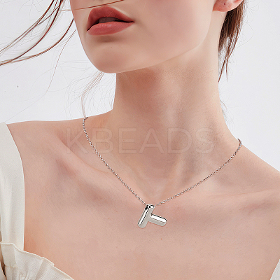 1pc Brass Chain with Alloy Letter Pendants Necklaces NJEW-LP0001-41T-P-1