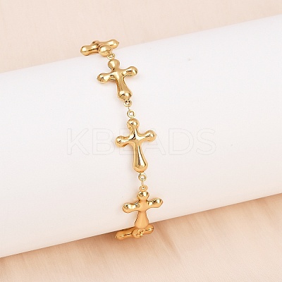 304 Stainless Steel Cross Link Chain Bracelets BJEW-D359-13A-G-1