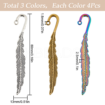 12Pcs 3 Style Alloy Bookmarks Finding with Hole PALLOY-SC0004-29-1