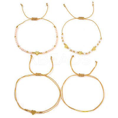 Faux Pearl & Brass & Glass Braided Bead Bracelet Sets WG4426-11-1