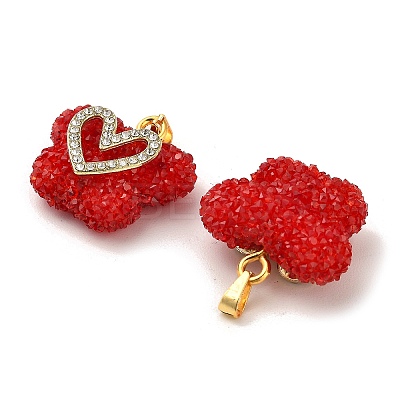 Butterfly with Heart Shape Resin & Rhinestone Pendant KK-C037-15G-1
