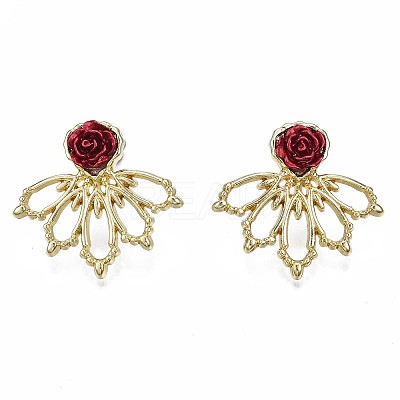 Flower Stud Earrings for Women EJEW-N100-001-NR-1