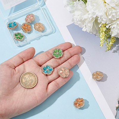 10Pcs 5 Colors 1-Hole Alloy Rhinestone Shank Buttons BUTT-GO0001-05-1