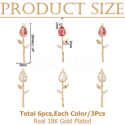 6Pcs 2 Colors Brass Micro Pave Cubic Zirconia Pendants KK-HS0015-17-1