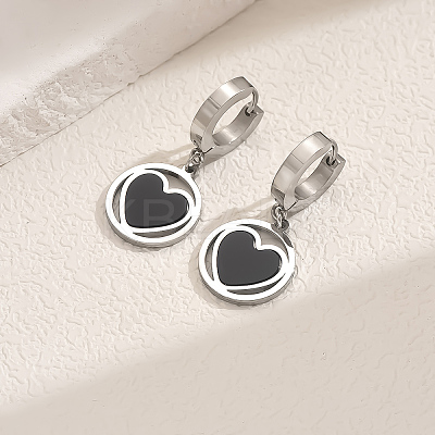201 Stainless Steel Flat Round with Hollow Heart Hoop Earrings Daily Holiday Accessories OM1741-1-1