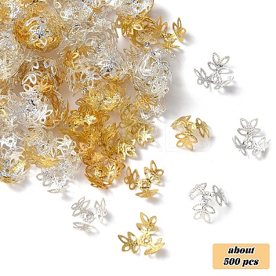 50g 2 Colors Plated Iron Fancy Bead Caps IFIN-YW0003-96-1