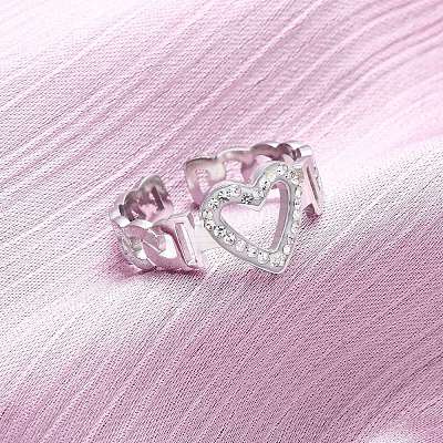 304 Stainless Steel with Rhinestone Adjustable Cuff Rings RJEW-Q020-16P-1