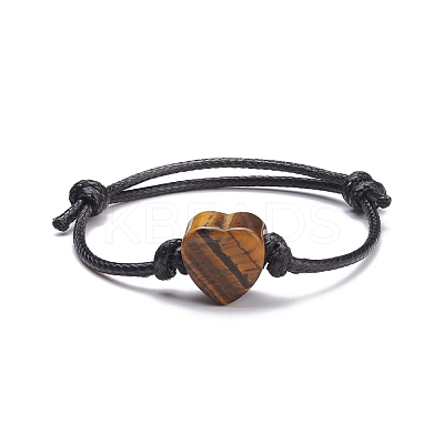 Natural Stone Heart Braided Cord Bracelet BJEW-JB07685-1