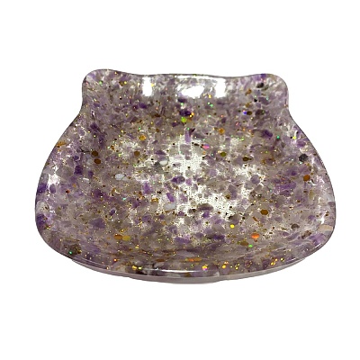 Cat Natural Amethyst Plate with Paillette DJEW-PW0014-03H-1
