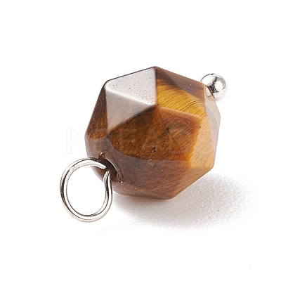 Faceted Natural Tiger Eye Pendants PALLOY-JF01694-01-1