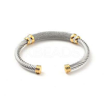 304 Stainless Steel Twist Rope Shape Open Cuff Bangle with Rhinestone for Women LS-BJEW-D449-01GP-01-1