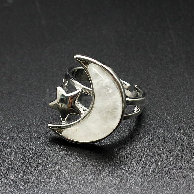 Moon & Star Natural Quartz Crystal Adjustable Rings PW-WGCB712-01-1