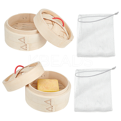 Round Bamboo Steamer Self-Draining Soap Box AJEW-GA0005-86-1