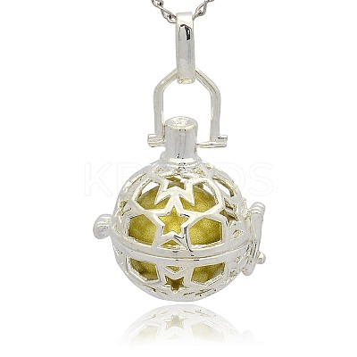 Silver Color Plated Brass Hollow Round Cage Pendants KK-J226-06S-1