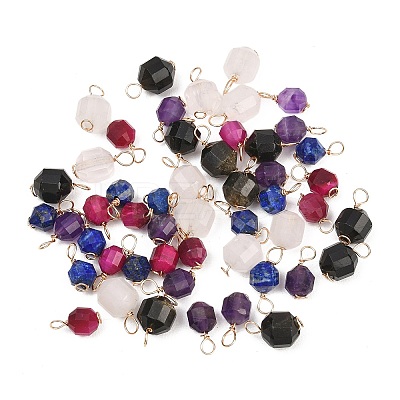 Natural Mixed Gemstone Copper Wire Wrapped Charms PALLOY-JF02173-1