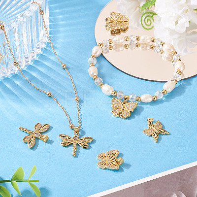 4Pcs 4 Styles Brass Micro Pave Clear Cubic Zirconia Pendants KK-TA0002-84-1